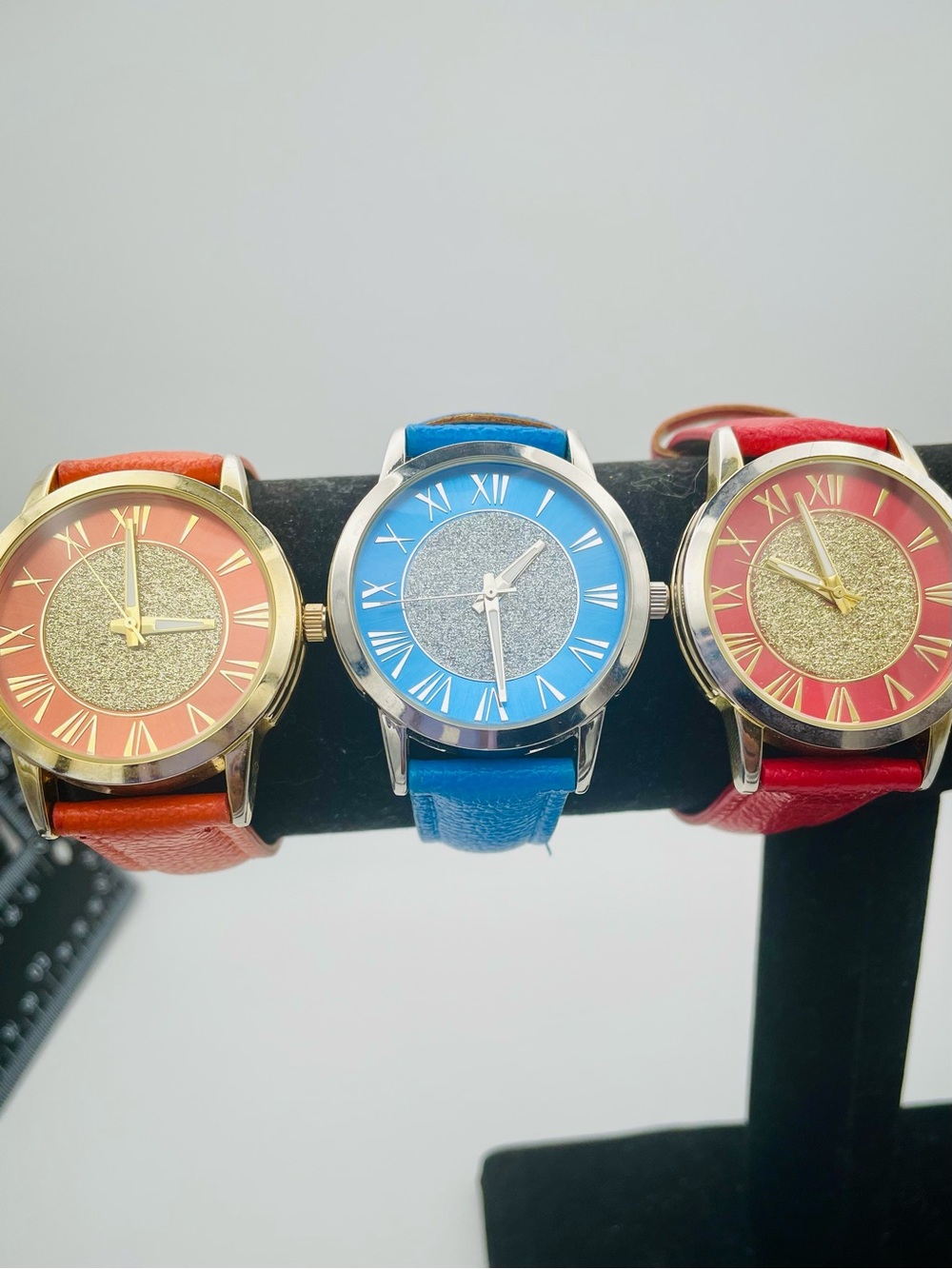 3 Manhattan by Croton Watches w/ Silver Glitter Dial. Orange, Red, Blue